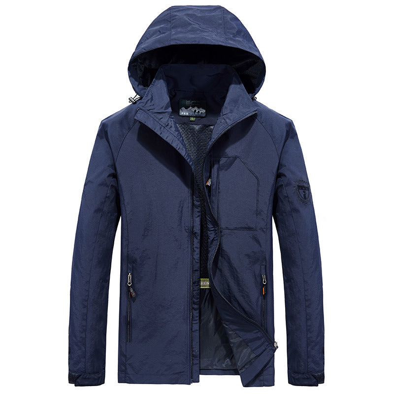 Herren Ultraleichte Wind- und Wasserabweisende Outdoorjacke mit verstaubarer Kapuze und atmungsaktivem Mesh‑Futter Drune