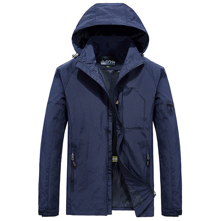 Herren Ultraleichte Wind- und Wasserabweisende Outdoorjacke mit verstaubarer Kapuze und atmungsaktivem Mesh‑Futter Drune