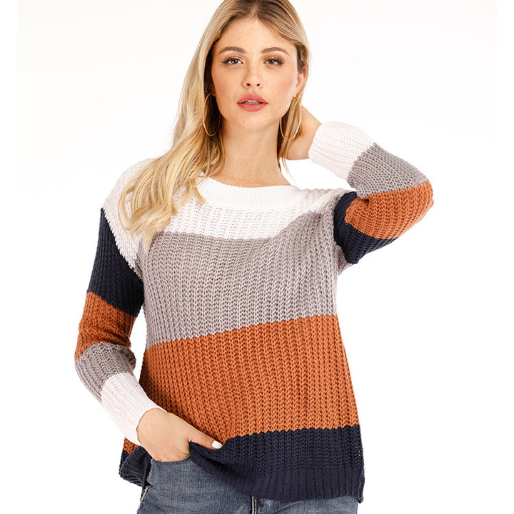 Damen Strickpullover mit modernem Farbblockdesign und lässigem Schnitt Drune