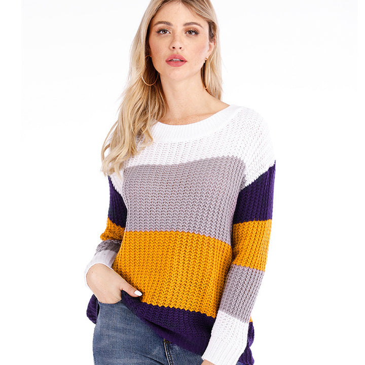 Damen Strickpullover mit modernem Farbblockdesign und lässigem Schnitt Drune