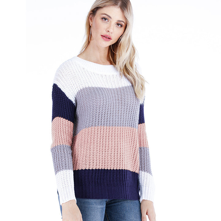 Damen Strickpullover mit modernem Farbblockdesign und lässigem Schnitt Drune