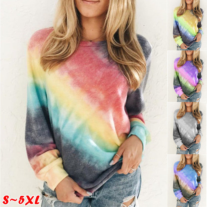 Damen Oversize Tie-Dye Sweatshirt mit Rundhalsausschnitt und weichem Fleece-Futter Drune