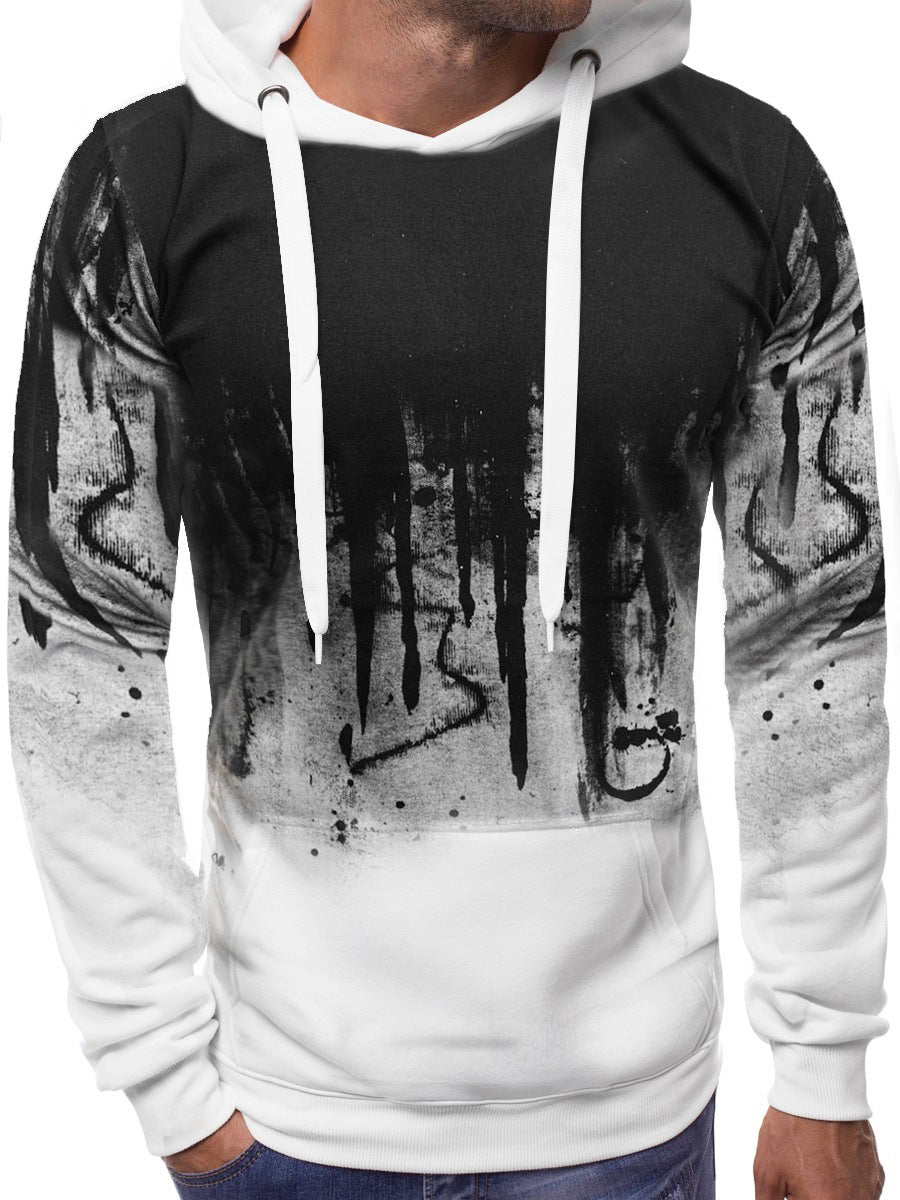 Herren Kapuzenpullover mit verlaufendem Drip-Print, Kängurutasche und kontrastierender Kapuzenfütterung Drune