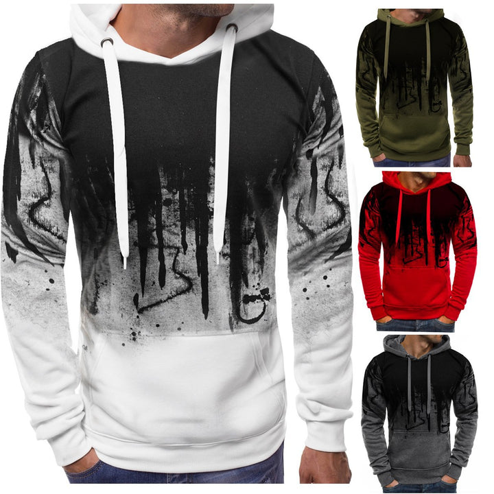 Herren Kapuzenpullover mit verlaufendem Drip-Print, Kängurutasche und kontrastierender Kapuzenfütterung Drune