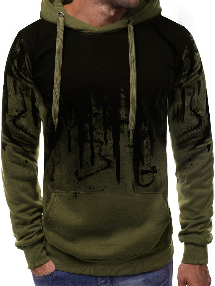 Herren Kapuzenpullover mit verlaufendem Drip-Print, Kängurutasche und kontrastierender Kapuzenfütterung Drune