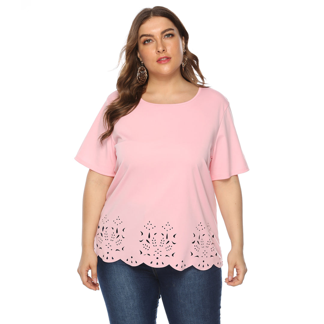 Damen modisches T-Shirt mit filigranem Lochmuster Drune