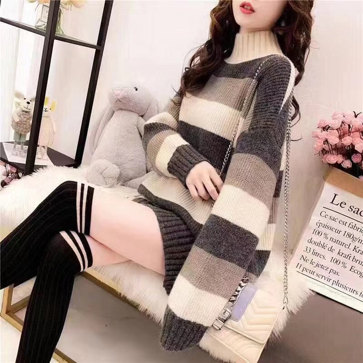 Damen Kuscheliger Rollkragenpullover mit modischem Streifenmuster Drune