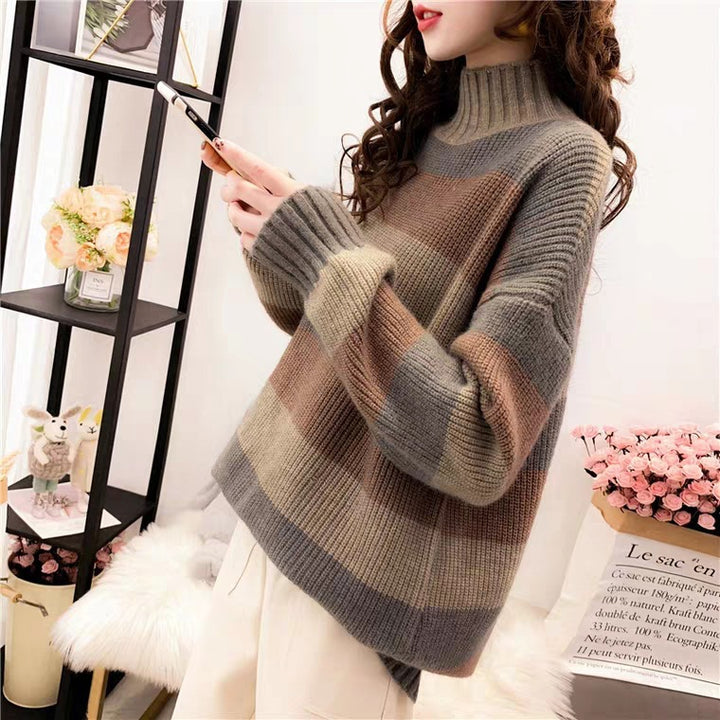 Damen Kuscheliger Rollkragenpullover mit modischem Streifenmuster Drune