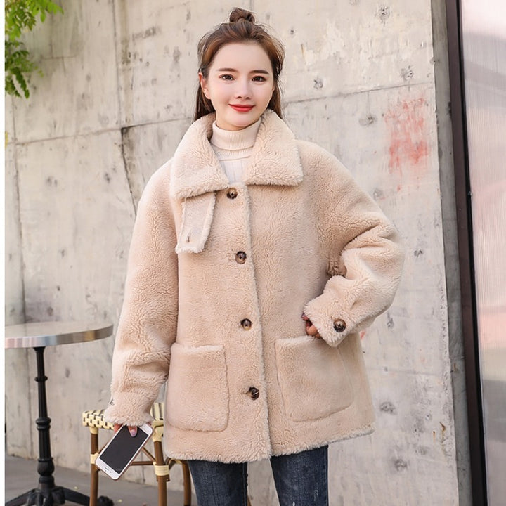 Damen kuscheliger Fleece Mantel mit hohen Kragen und Taschen Drune