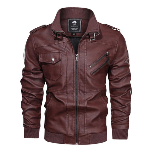 Herren Lederjacke im Biker-Stil mit Stehkragen, Reißverschluss-Taschen und elastischen Bündchen Drune