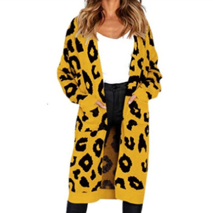 Damen Grobstrick-Kardigan mit Leopardenmuster und praktischen Taschen Drune