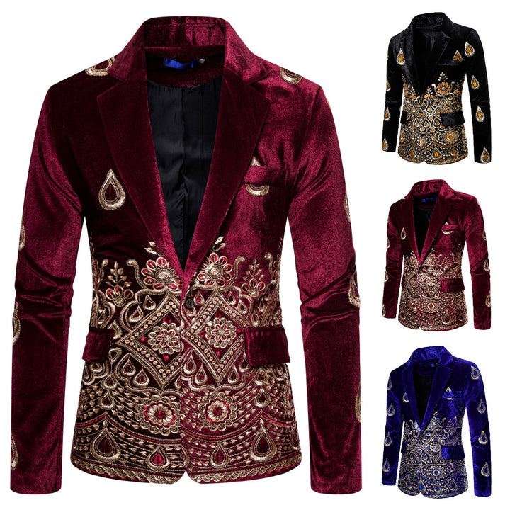 Herren Prunkvolles besticktes Samt‑Sakko mit Ornament- und Paisleystickerei Drune