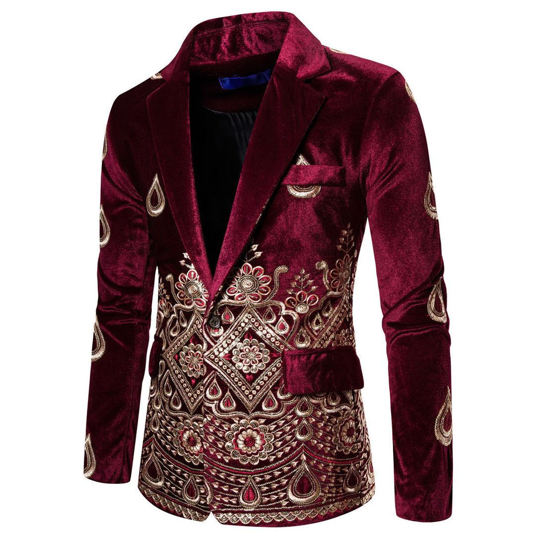 Herren Prunkvolles besticktes Samt‑Sakko mit Ornament- und Paisleystickerei Drune