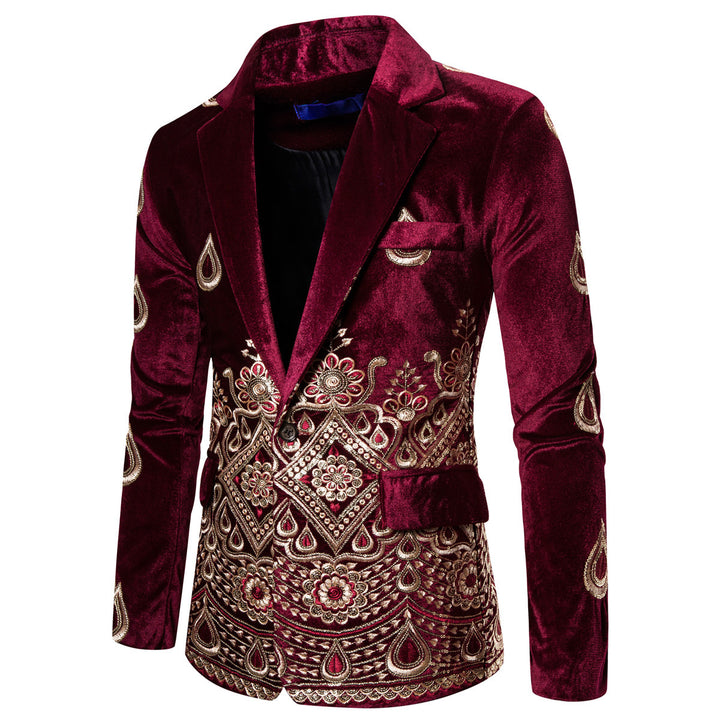Herren Prunkvolles besticktes Samt‑Sakko mit Ornament- und Paisleystickerei Drune