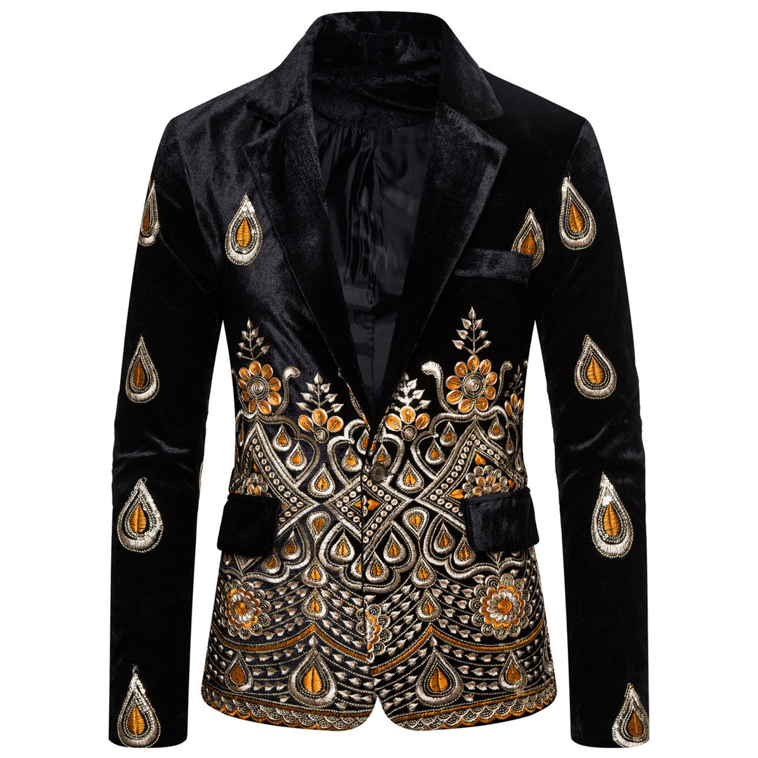 Herren Prunkvolles besticktes Samt‑Sakko mit Ornament- und Paisleystickerei Drune