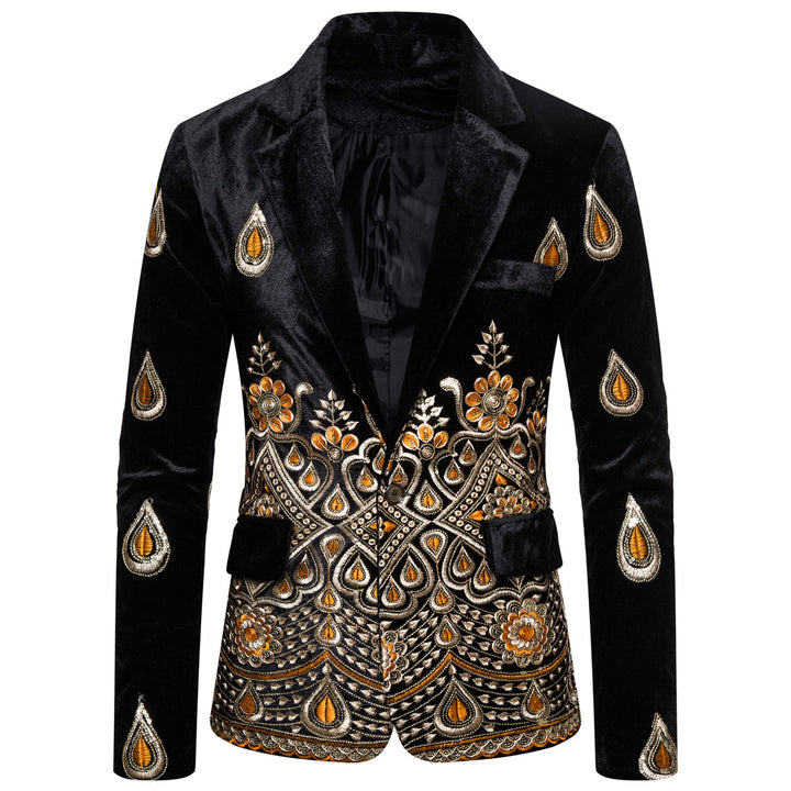 Herren Prunkvolles besticktes Samt‑Sakko mit Ornament- und Paisleystickerei Drune