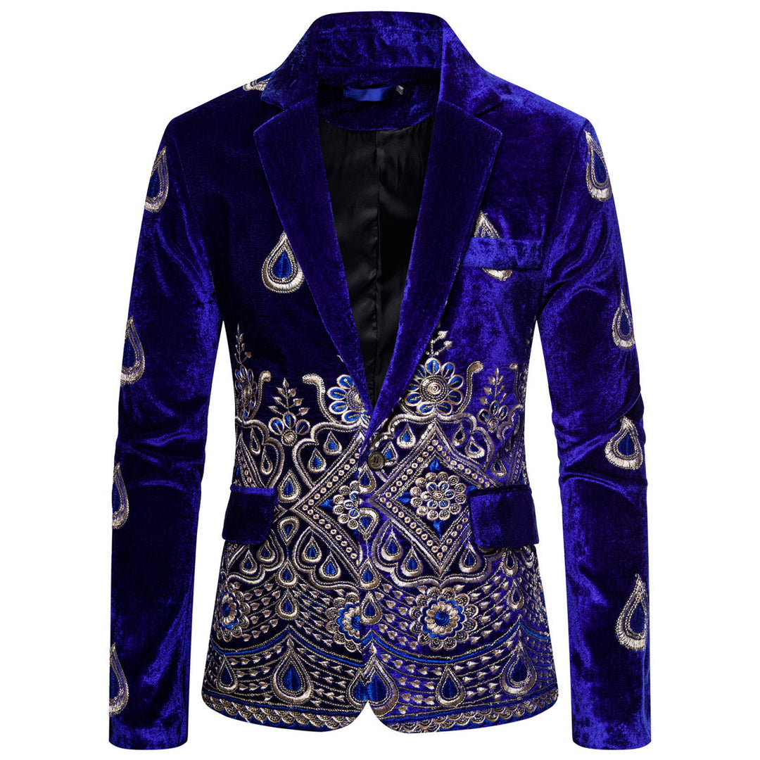 Herren Prunkvolles besticktes Samt‑Sakko mit Ornament- und Paisleystickerei Drune