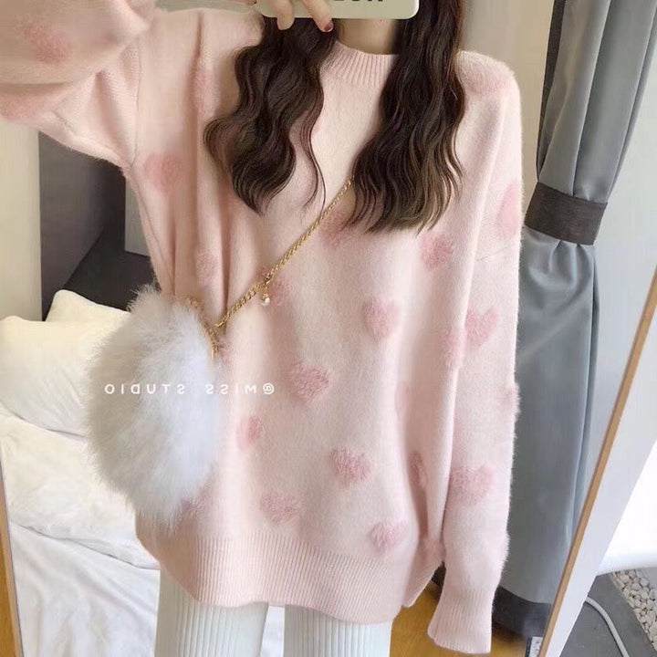 Damen Kuscheliger Pullover mit Herzenmuster und weichem Material Drune