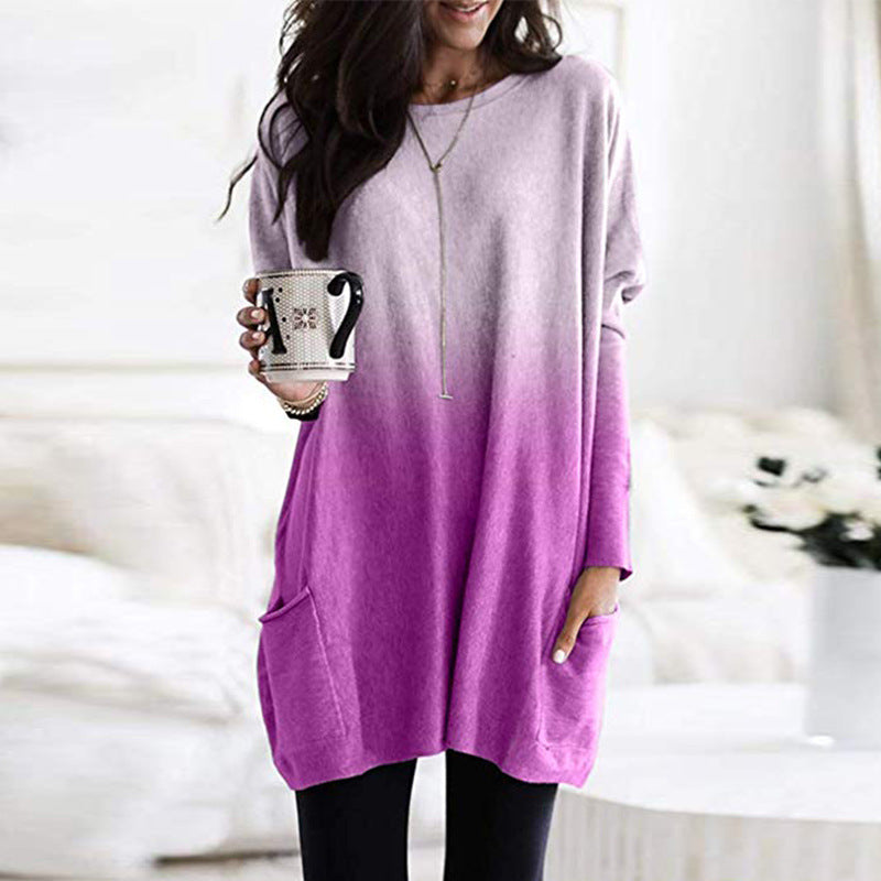 Damen Übergröße Stricktunika mit Ombre-Effekt und Patttaschen Drune