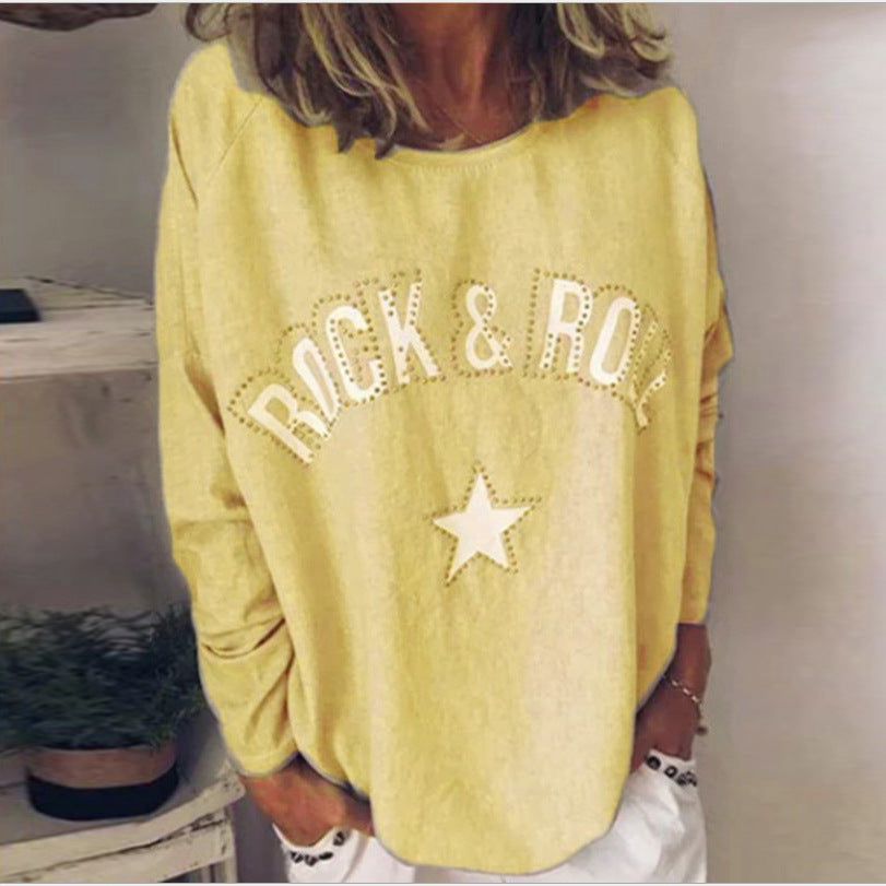 Damen Oversize-Sweatshirt mit Rock-and-Roll-Print und Sternapplikation Drune