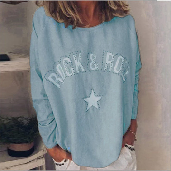 Damen Oversize-Sweatshirt mit Rock-and-Roll-Print und Sternapplikation Drune