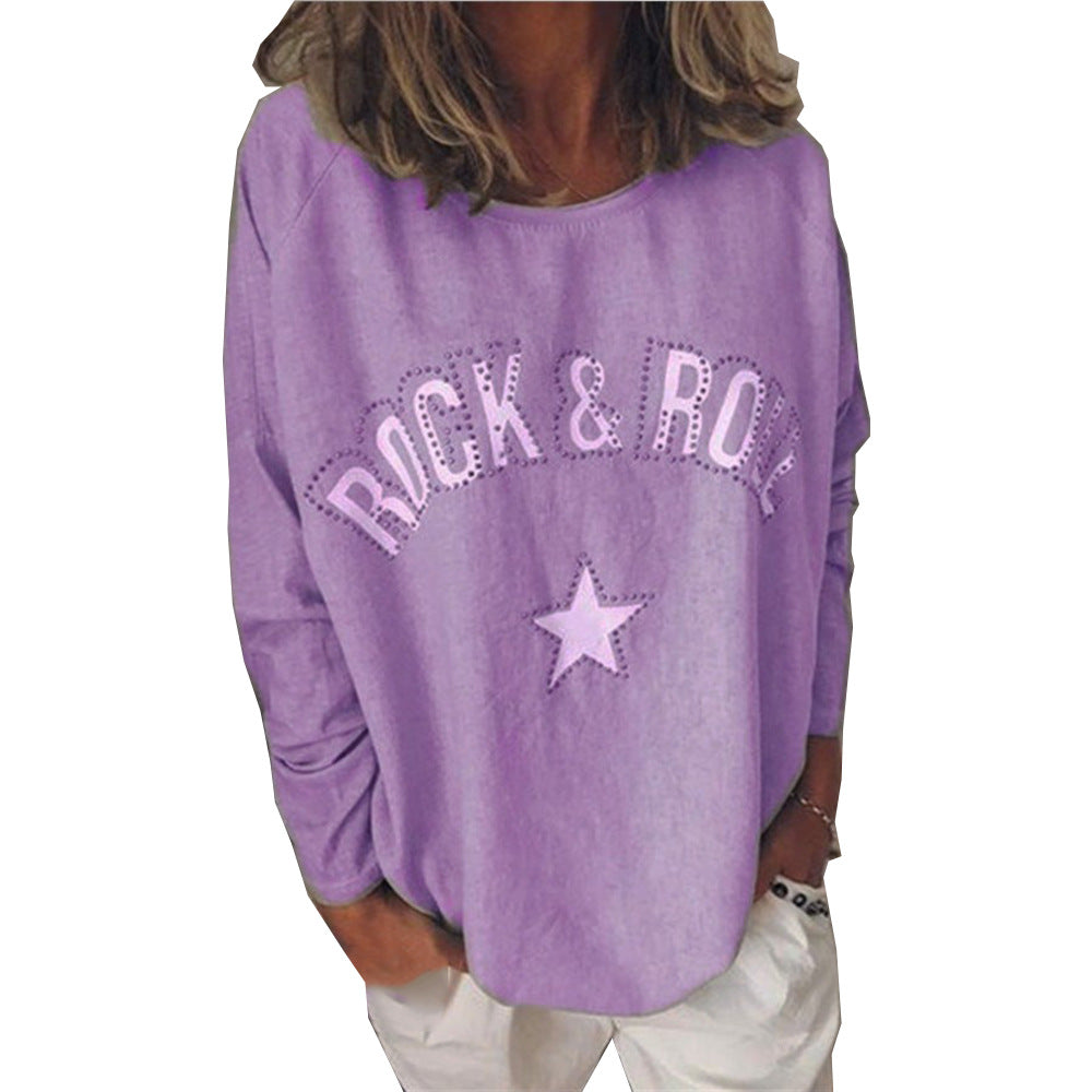 Damen Oversize-Sweatshirt mit Rock-and-Roll-Print und Sternapplikation Drune