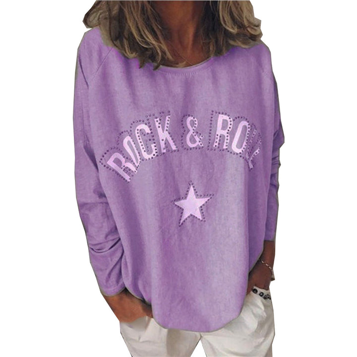 Damen Oversize-Sweatshirt mit Rock-and-Roll-Print und Sternapplikation Drune