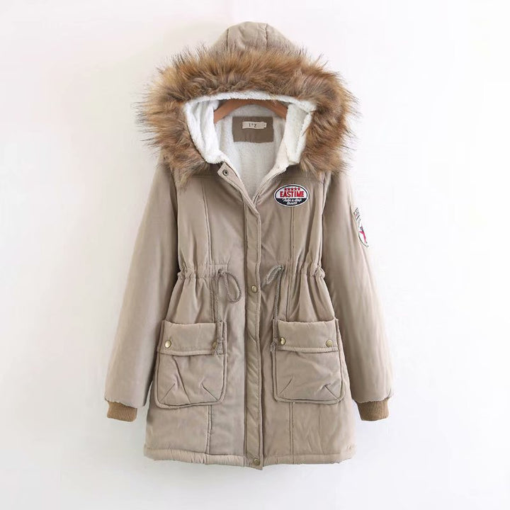 Damen Langer Utility-Parka mit Teddyfutter, Kapuze mit Kunstfell und Kordelzug Drune