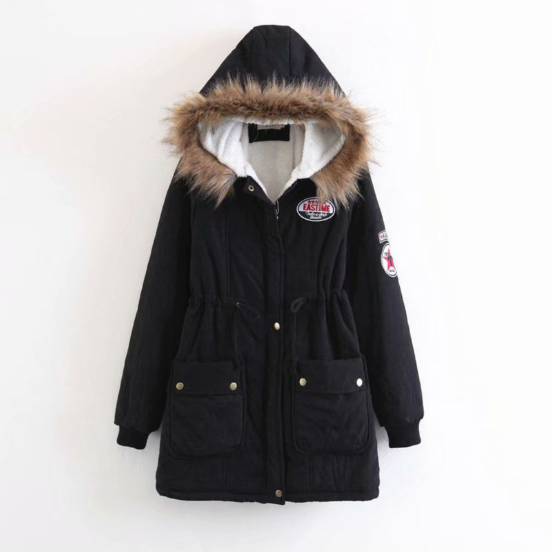 Damen Langer Utility-Parka mit Teddyfutter, Kapuze mit Kunstfell und Kordelzug Drune