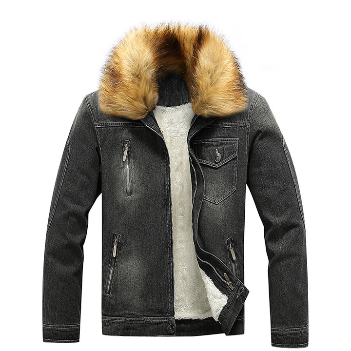 Herren Denimjacke mit Sherpa-Innenfutter und abnehmbarem Kunstfellkragen Drune