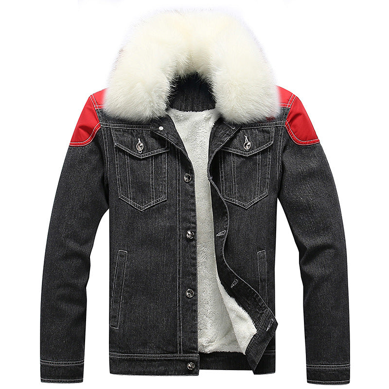 Herren Jeansjacke mit Teddyfutter, Kunstfellkragen und Used-Details Drune