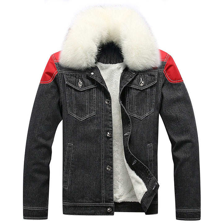 Herren Jeansjacke mit Teddyfutter, Kunstfellkragen und Used-Details Drune