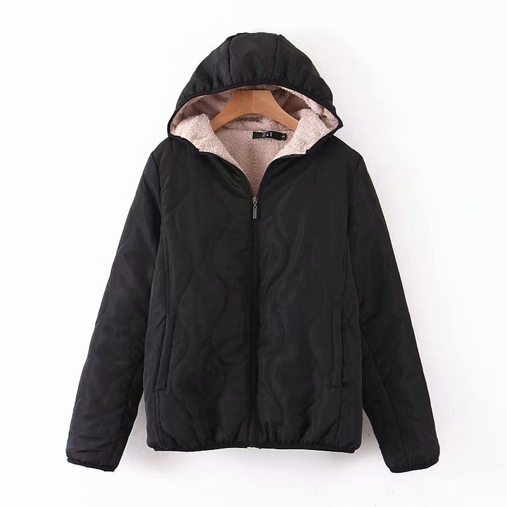 Damen gepolsterte Kapuzenjacke mit Teddyfutter und Wellensteppung Drune