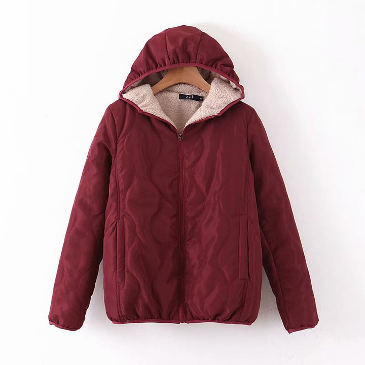 Damen gepolsterte Kapuzenjacke mit Teddyfutter und Wellensteppung Drune