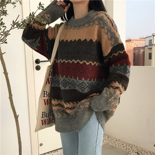 Damen Komfortabler Strickpullover im Retro-Musterdesign Drune