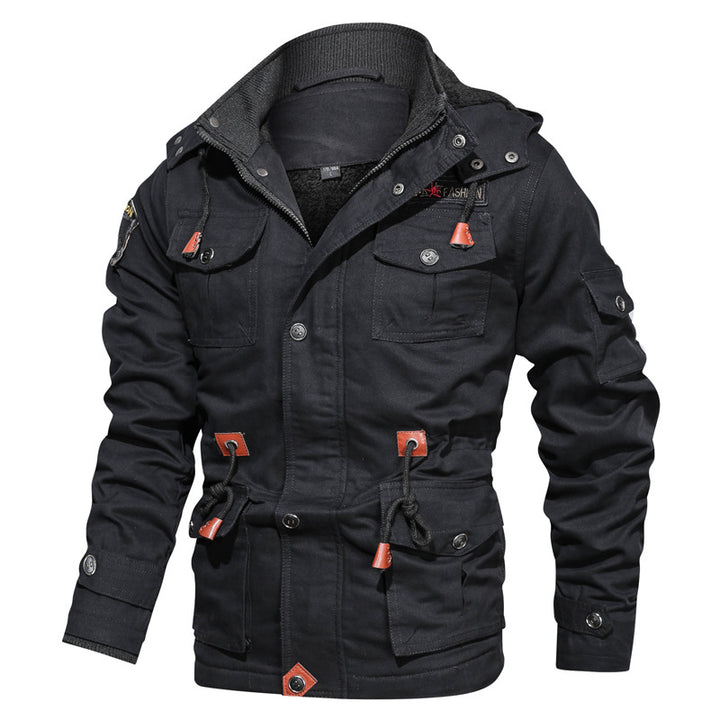Herren Militärinspirierter Canvas-Parka mit Teddyfleece-Innenfutter und verstellbarem Taillenzug Drune