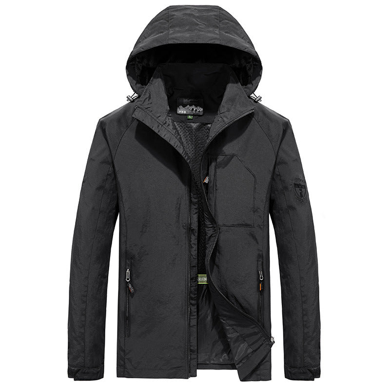 Herren Ultraleichte Wind- und Wasserabweisende Outdoorjacke mit verstaubarer Kapuze und atmungsaktivem Mesh‑Futter Drune