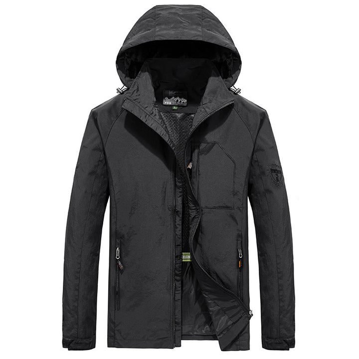 Herren Ultraleichte Wind- und Wasserabweisende Outdoorjacke mit verstaubarer Kapuze und atmungsaktivem Mesh‑Futter Drune
