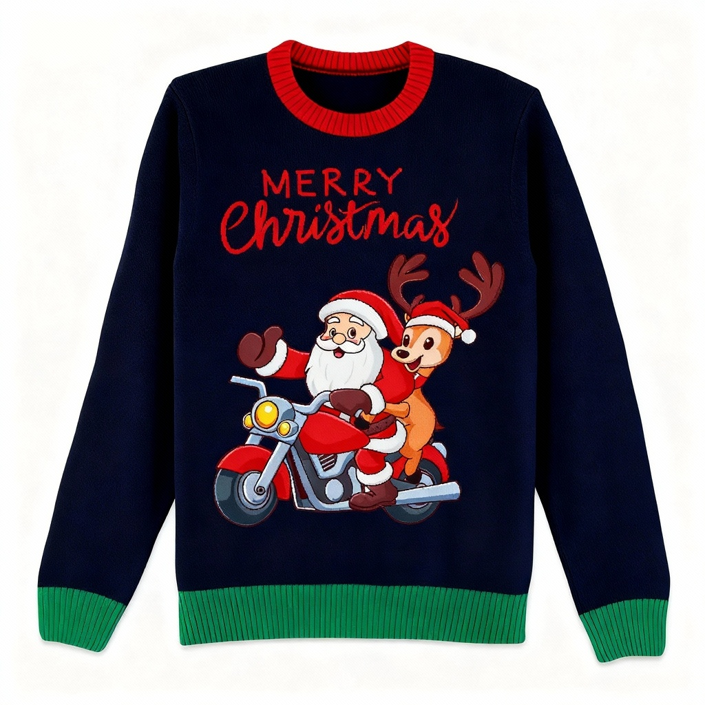 Drune | Festlich & Furchtlos: Niedlicher Santa-Print Weihnachts-Pullover