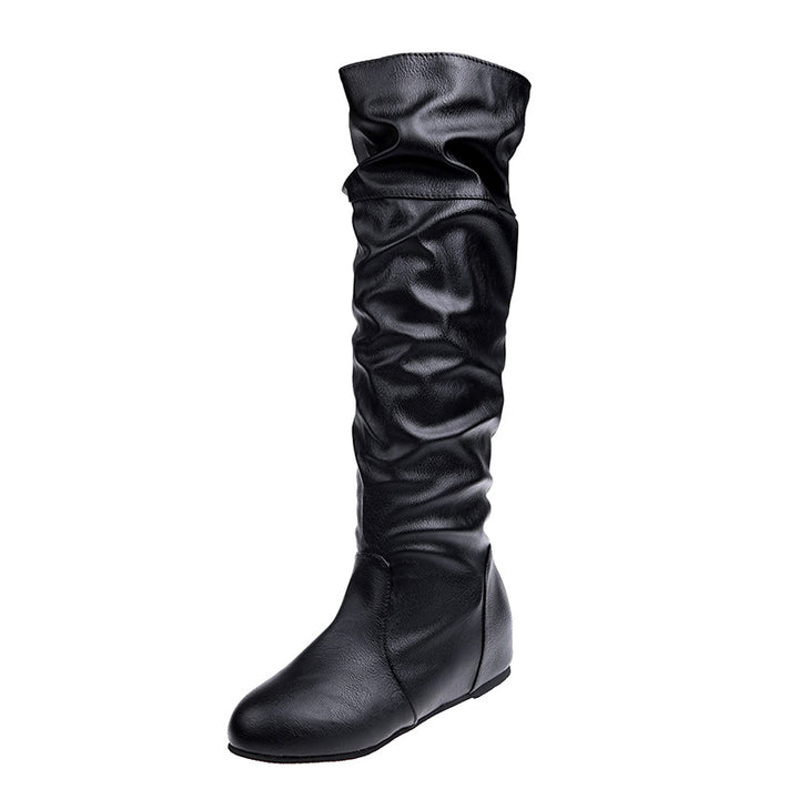Damen Overknee-Stiefel aus weichem Kunstleder mit slouchigem Schaft und flachem Keilabsatz Drune