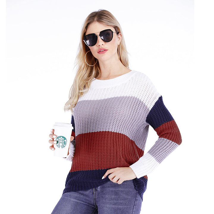 Damen Strickpullover mit modernem Farbblockdesign und lässigem Schnitt Drune