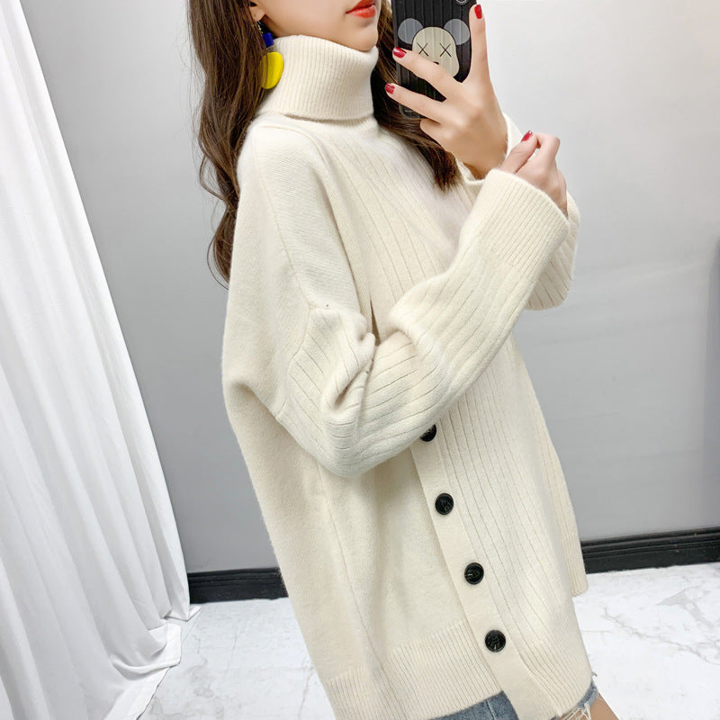 Damen Kuscheliger Stehkragenpullover mit Knopfdetail Drune