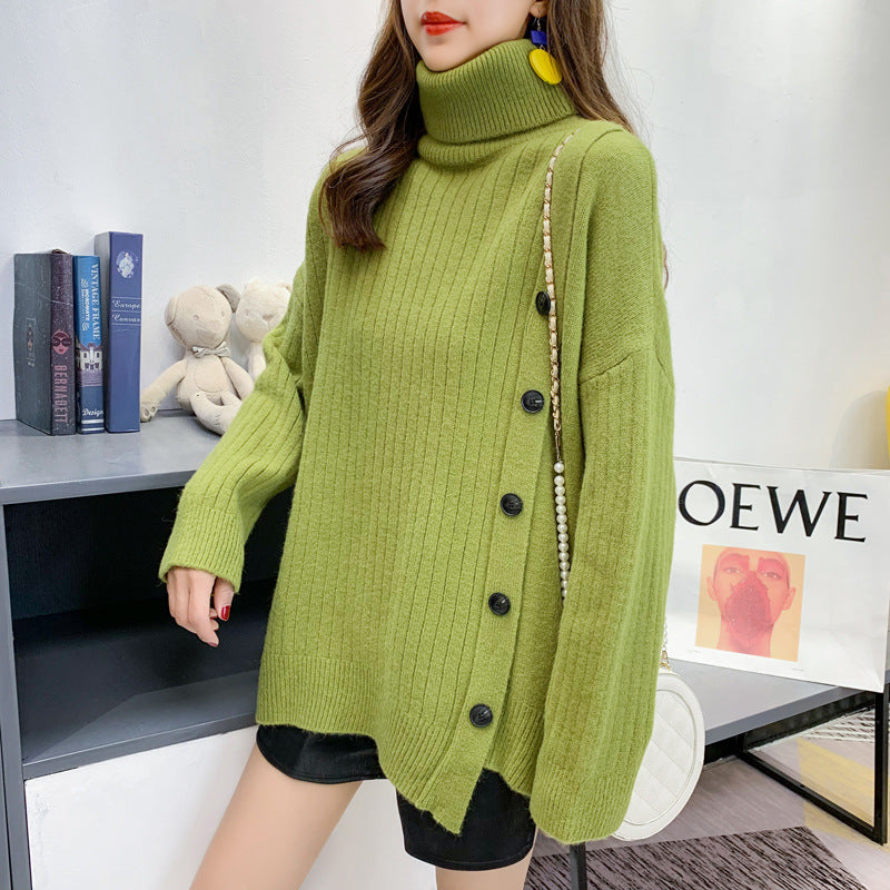 Damen Kuscheliger Stehkragenpullover mit Knopfdetail Drune