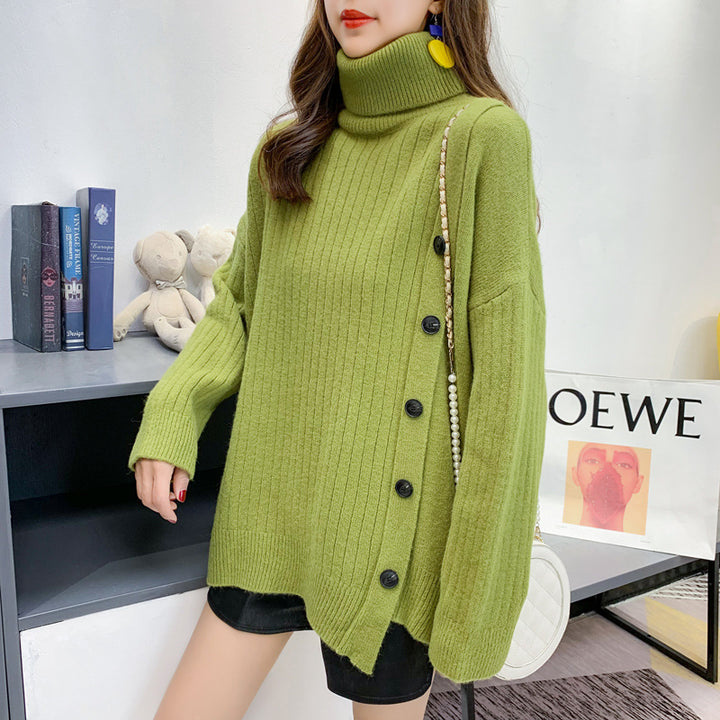 Damen Kuscheliger Stehkragenpullover mit Knopfdetail Drune