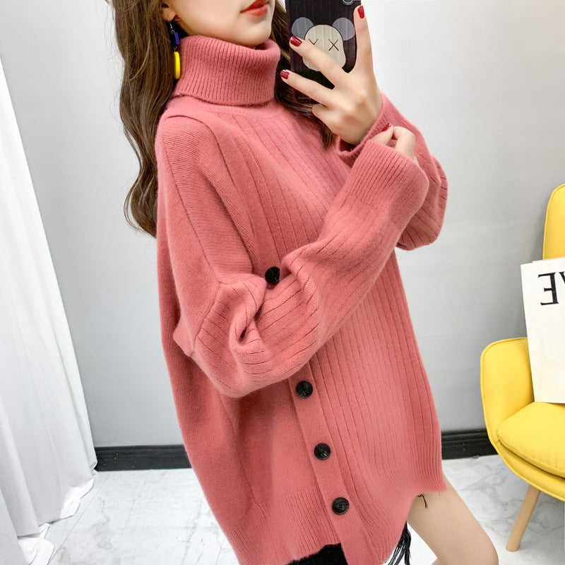 Damen Kuscheliger Stehkragenpullover mit Knopfdetail Drune