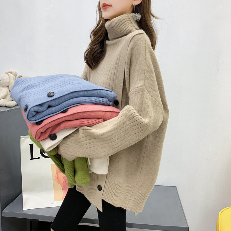 Damen Kuscheliger Stehkragenpullover mit Knopfdetail Drune