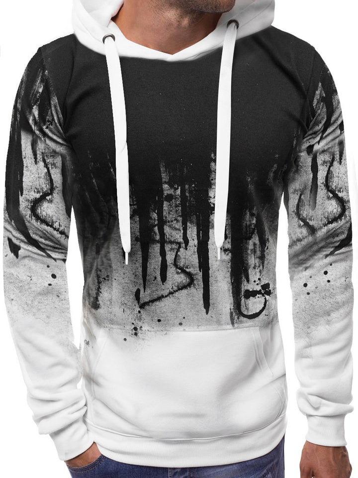 Herren Kapuzenpullover mit verlaufendem Drip-Print, Kängurutasche und kontrastierender Kapuzenfütterung Drune