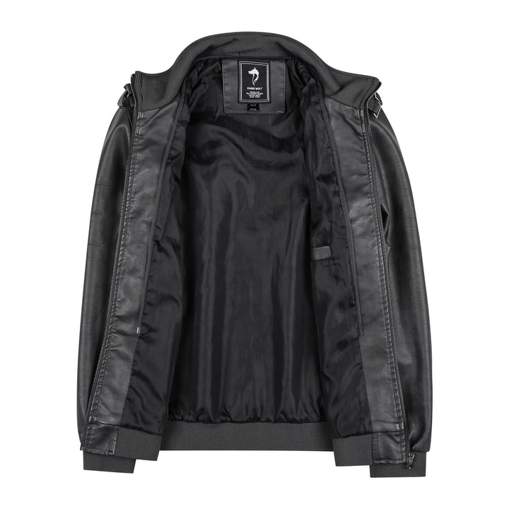 Herren Lederjacke im Biker-Stil mit Stehkragen, Reißverschluss-Taschen und elastischen Bündchen Drune