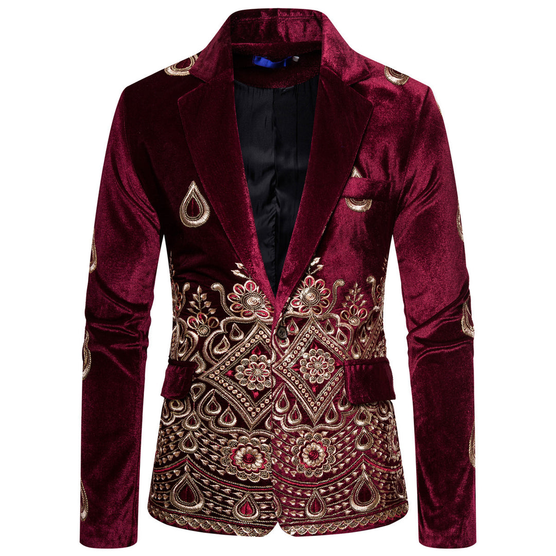 Herren Prunkvolles besticktes Samt‑Sakko mit Ornament- und Paisleystickerei Drune