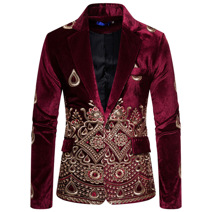 Herren Prunkvolles besticktes Samt‑Sakko mit Ornament- und Paisleystickerei Drune
